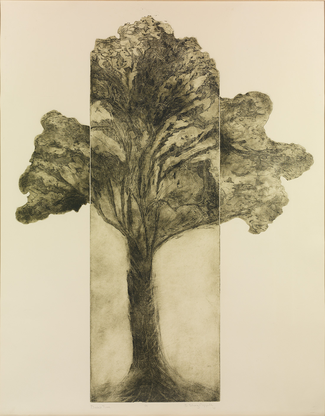 Etching with aquatint, power tool and chine collé, 36” x 29”