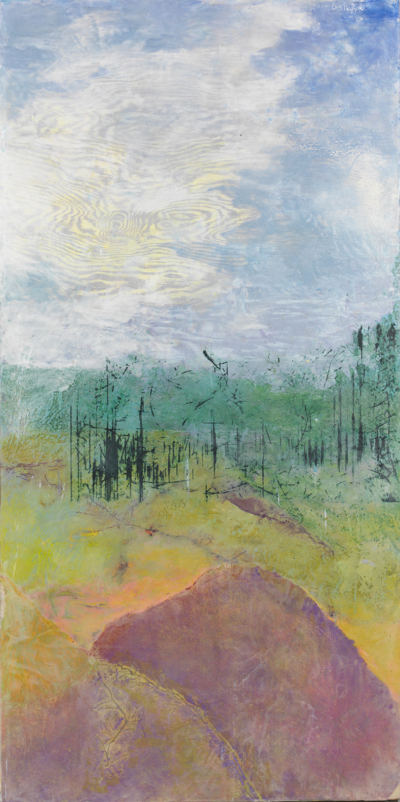 Woodcut, etching, collograph, oil and encaustic, 48” x 24”