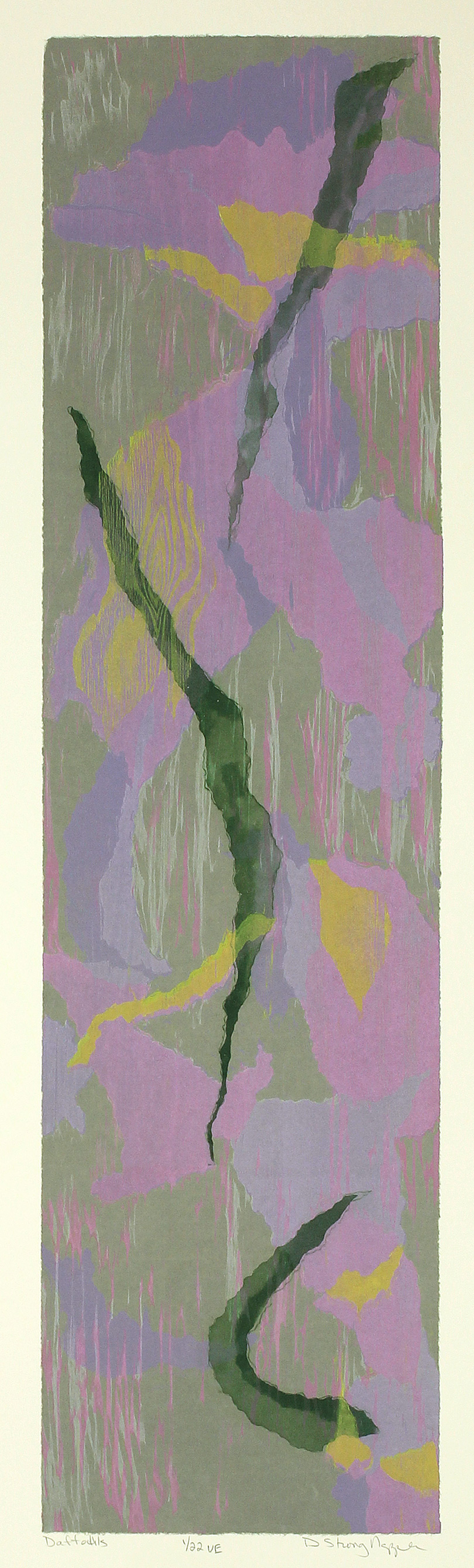 Linoleum block, woodcut and etching, 31.5” x 8.5”