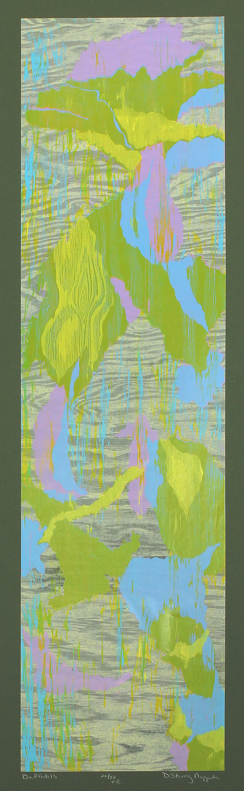 Linoleum block, woodcut and etching, 31.5” x 8.5”