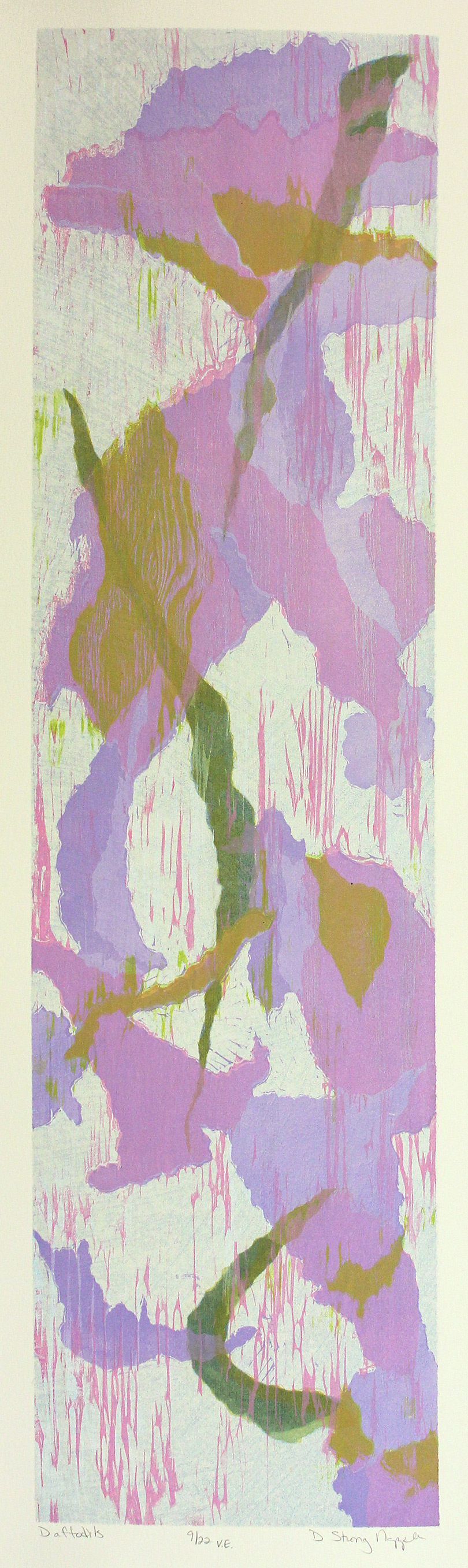 Linoleum block, woodcut and etching, 31.5” x 8.5”